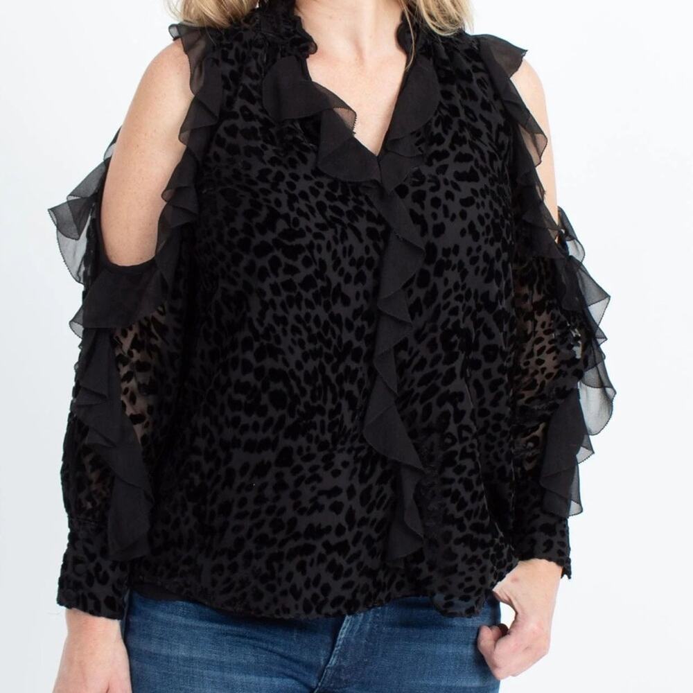Parker velvet cheetah print cold shoulder ruffle blouse size XS